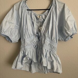 Wayf Light Blue Ruched Blouse